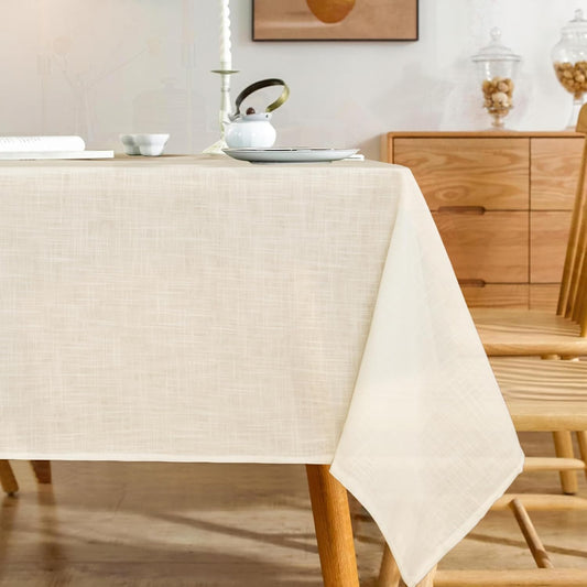 Natural Linen Rectangle Tablecloth, 2 Pack Slubby Textured Fall Lightweight Table Cloth 60 x 84 Inch, Water Resistant Stain Resistant Farmhouse Burlap Table Cover for Kitchen Dining Room, Ivory