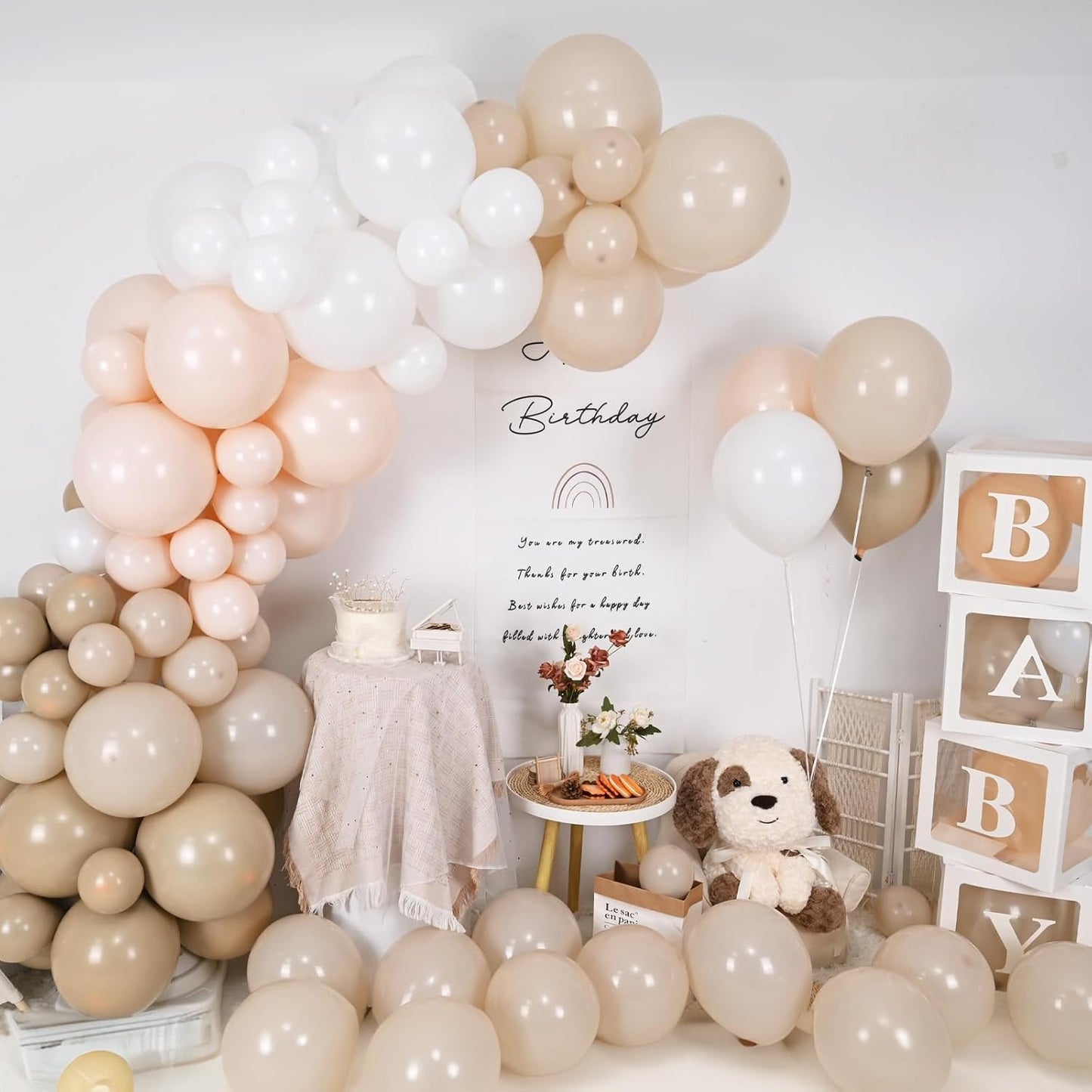Neutral Balloons Arch Kit, Cream Peach Boho Balloons Garland with Double Stuffed Sand White Balloon and Light Pink Balloon for Baby Shower Birthday Wedding Bridal Shower Party Decorations
