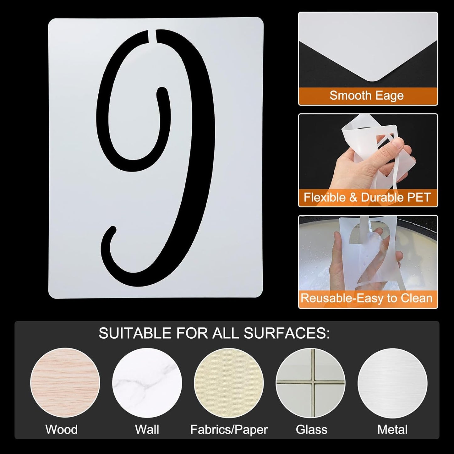 uxcell 12 Inch Large Number Stencils Set, 0-9 Plastic Address Number Stencil Templates Reusable Digital Painting Templates for Cake Stencil Address Number Painting, Style D