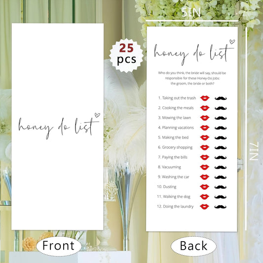 Bridal Shower Games, Honey Do List, 25Pcs 4x9inch Minimalist White Double-Sided Bridal Game Cards, Wedding Shower Games for Guests, Engagement Bachelorette Party Supplies - A21