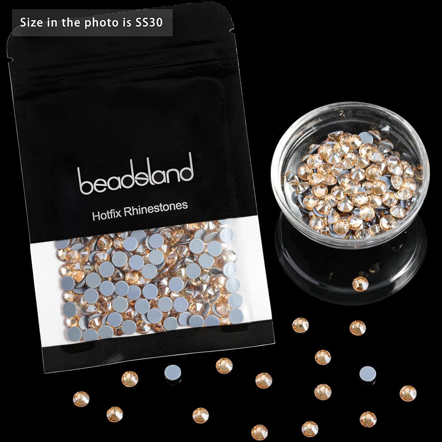 Beadsland Hotfix Rhinestones, 1440pcs Flatback Crystal Rhinestones for Crafts Clothes DIY Decorations, Golden Shadow, SS12, 3.0-3.2mm
