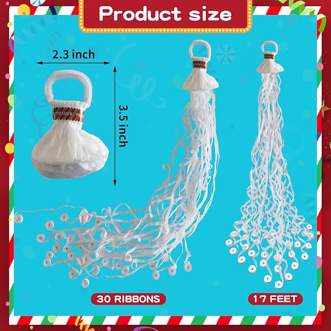 Streamer Poppers 12 Pack White, Confetti Streamers No Mess Party Poppers, Hand Thrown Streamers for Weddings Birthdays Events, Quiet Easy Cleanup (White, 12Pack)
