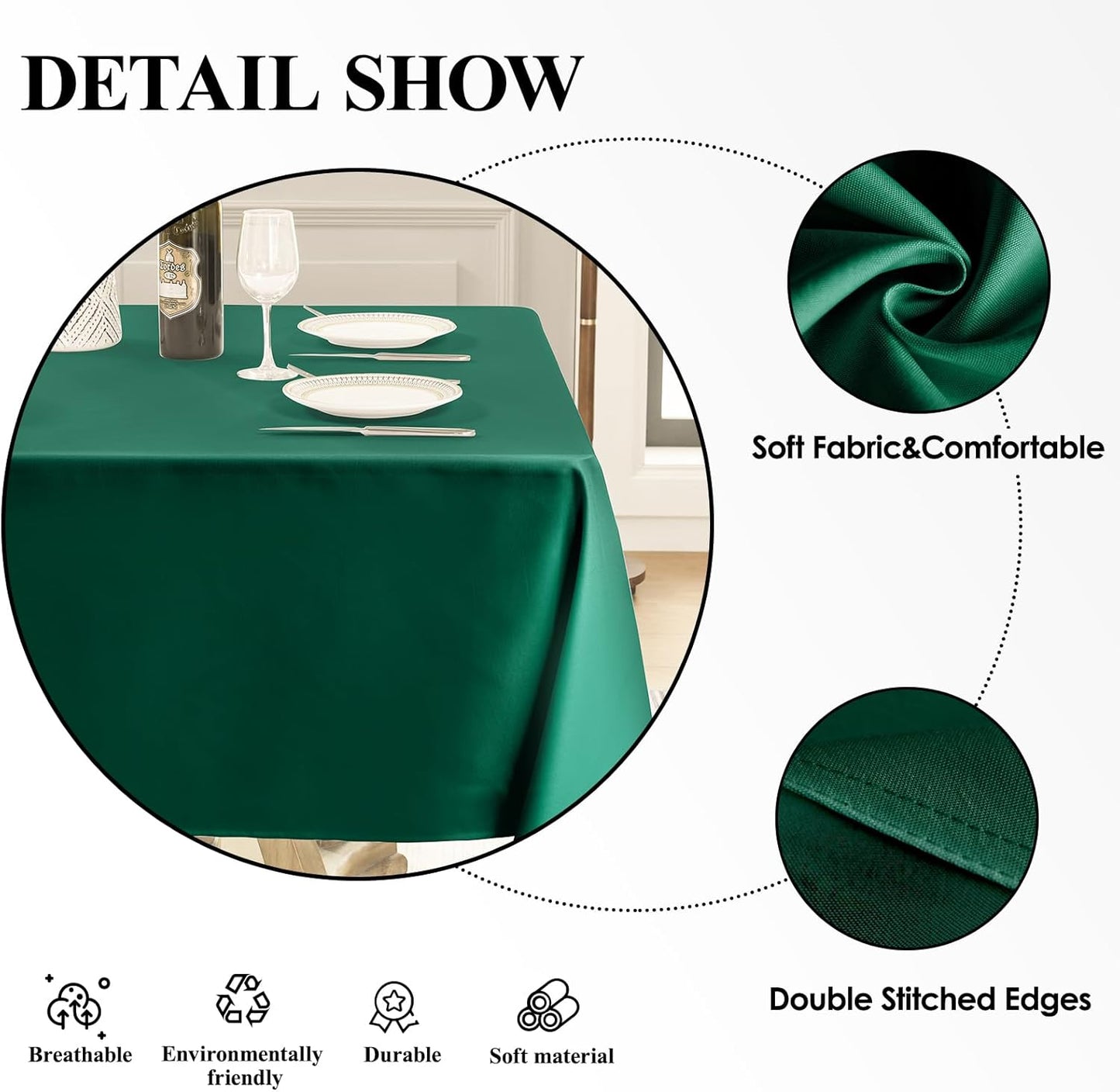 Square Tablecloth 52 x 52 Inch Dark Green Tablecloths Stain-Wrinkle Resistant Washable Polyester Table Cloths for Holiday, Buffet Parties,and Wedding 1pack