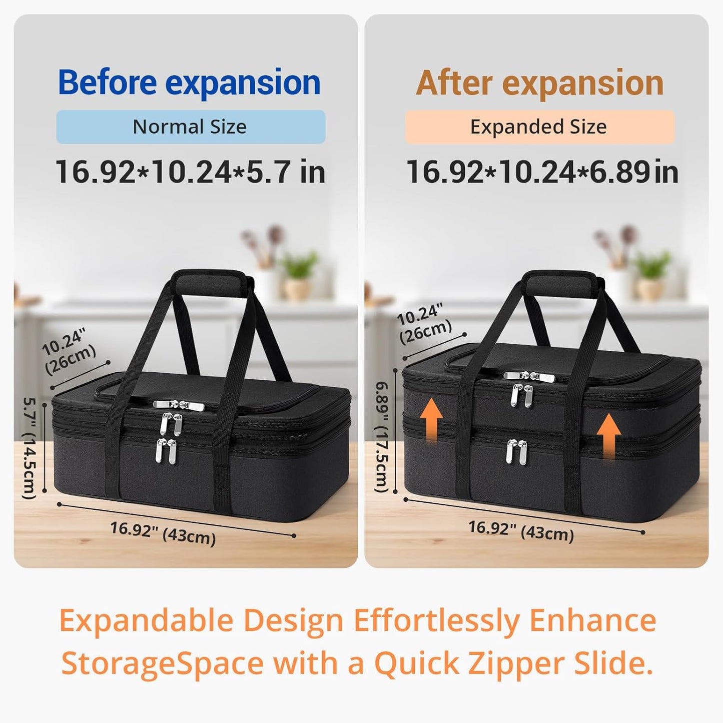 Insulated Double Casserole Carrier - Portable Casserole Carriers for Hot or Cold Food Lunch Tote Warmer or Cooler Bag for Potluck Parties Picnic Cookouts, Fits 9" x 13" Baking Dish -Black