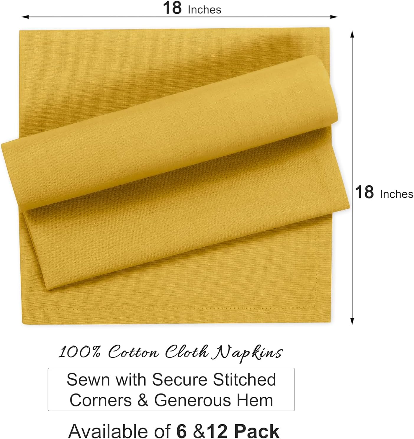 Ruvanti Premium Cloth Napkins Set of 12, 18x18 Inches, 100% Cotton, Washable, Soft & Absorbent, Perfect for Wedding, Christmas, ‎Thanksgiving Dinners -Spicy Mustard