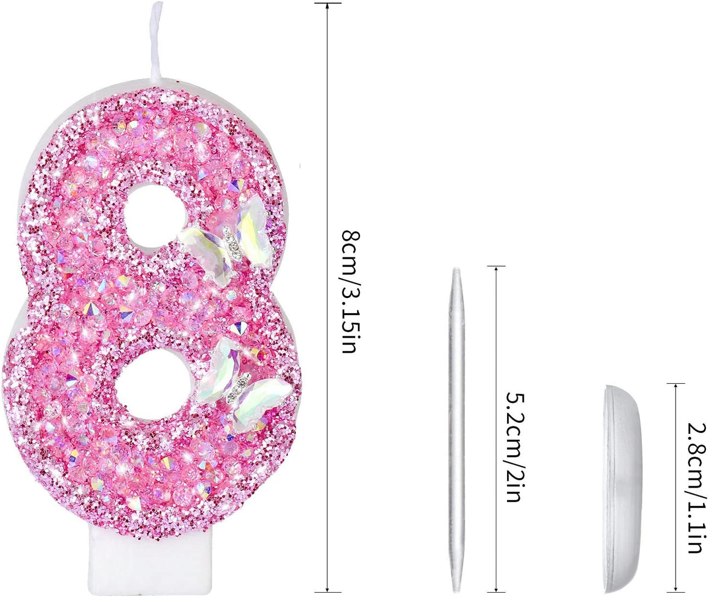 Birthday Candles, Number Candles for Birthday Cakes with Butterfly, Pink Birthday Candles Sparklers, 3.2" Cake Candles for Cake Topper Decoration, Party/Festival Celebration(Number 9)