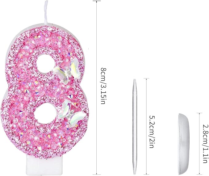 Saododku Birthday Candles, Number Candles for Birthday Cakes with Butterfly, Pink Birthday Candles Sparklers, 3.2" Cake Candles for Cake Topper Decoration, Party/Festival Celebration(Number 0)