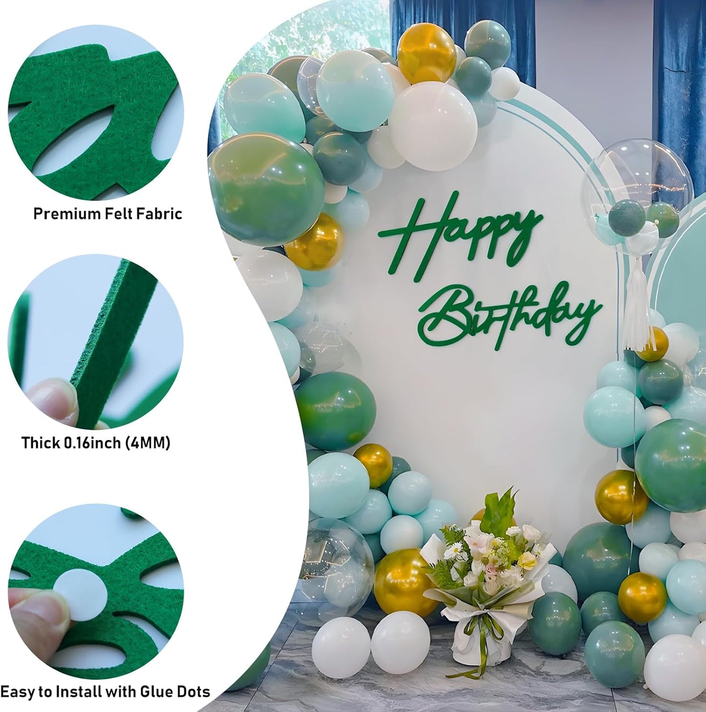 Green Happy Birthday Sign for Backdrop - Felt Happy Birthday Letters for Balloon Arch Party Wall Decor Large Sign for Boys Girls Women Party Baby Shower Decorations
