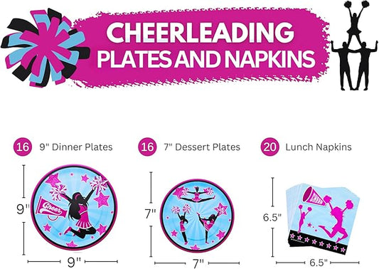 Cheerleading Party Plates and Napkin (52 Pieces for 16 Guests) - Cheerleader Birthday Party, Cheerleader Birthday Party, Plates and Napkins, Cheer Party Supplies