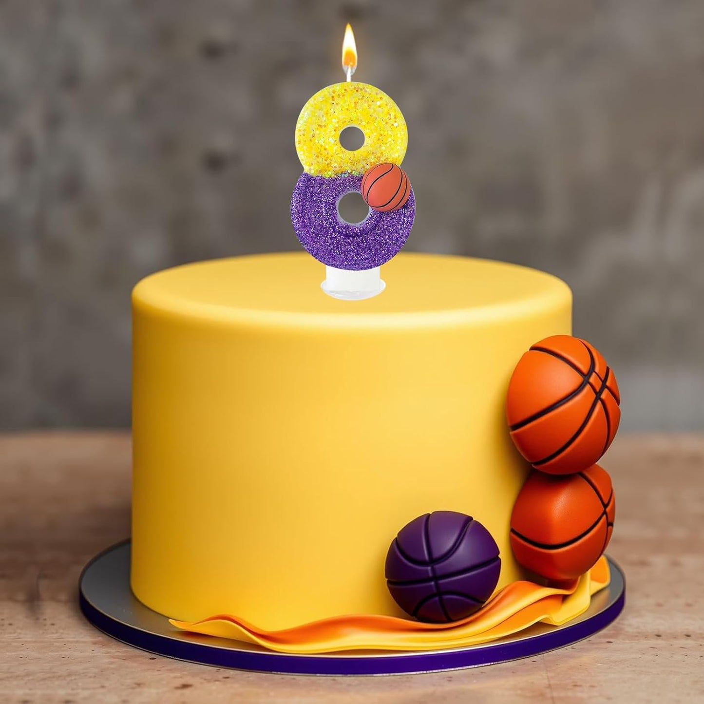 HXOUSE Basketball Number 8 Birthday Candles - Purple Gold Birthday Candles for Cake, 8 Candle for Basketball Theme Cake Topper, Boys Sport Party Decorations Gifts (No.8)