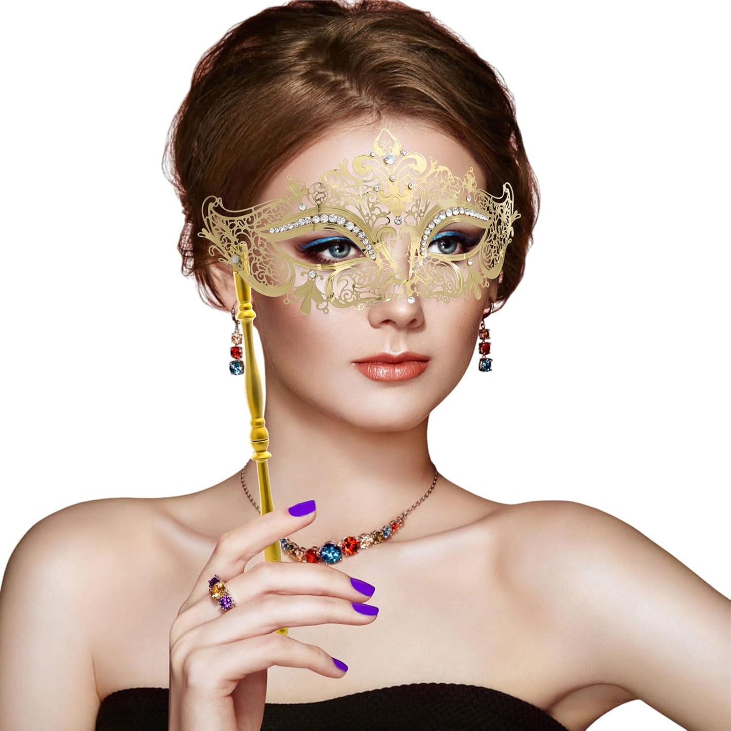 Coddsmz Masquerade Mask with Stick Venetian Mask Mardi Gras Decorations for Womens Halloween Costume Mask