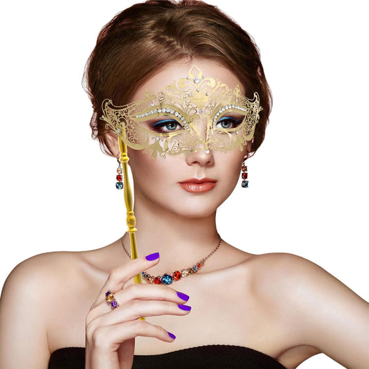 Coddsmz Masquerade Mask with Stick Venetian Mask Mardi Gras Decorations for Womens Halloween Costume Mask