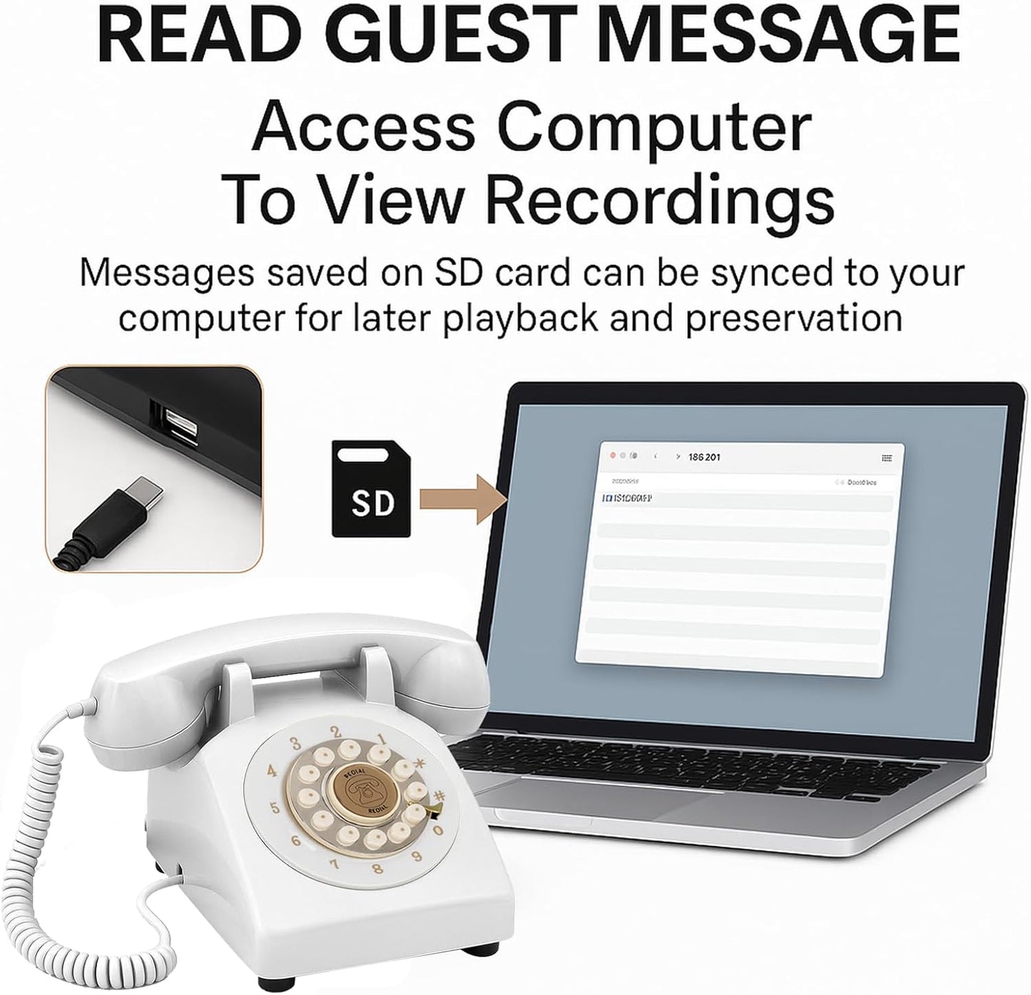 Audio Guest Book Wedding Phone, Retro Audio Phone Guestbook with Clear Voice Recording for Wedding Reception, Bridal Shower, Birthday, Baby Shower, Anniversary, Engagement (White)