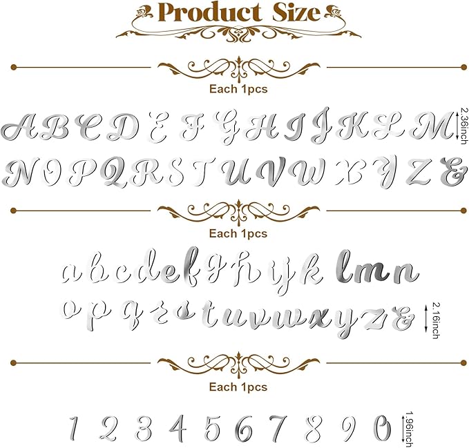 Jspupifip 64 Pcs Acrylic Letters Cake Alphabet Numbers Topper, Mirror Number 0-9 and Alphabet A-Z Personalized Cake Picks Decor Anniversary Wedding Baby Shower Party Supplies(Silver)