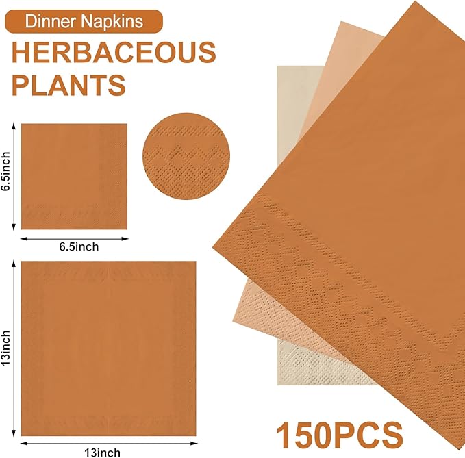 Whaline 150Pcs Earth Tone Paper Napkins 3 Colors Dinner Napkins Gradient Disposable Luncheon Napkins for Party Celebration Gathering Supplies Table Decor