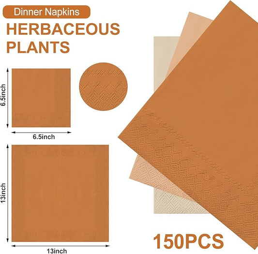 Whaline 150Pcs Earth Tone Paper Napkins 3 Colors Dinner Napkins Gradient Disposable Luncheon Napkins for Party Celebration Gathering Supplies Table Decor