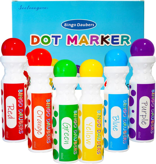 SEETOOOGAMES Bingo Daubers Dot Markers - Mixed Colors Set of 6 Pack - for Toddler Arts and Crafts