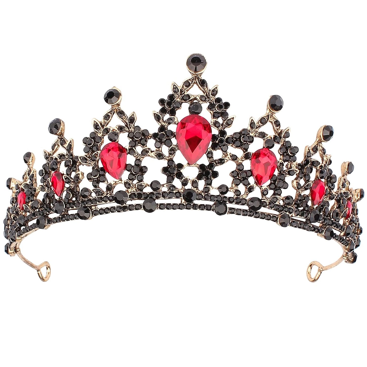 CAVETEE Black Crown for Women Halloween Party Favors Birthday Tiara Luxurious Red Rhinestones Crown Wedding Bridal Crown Birthday Party Princess Party Prom Black Tiaras and Crowns for Women Girls