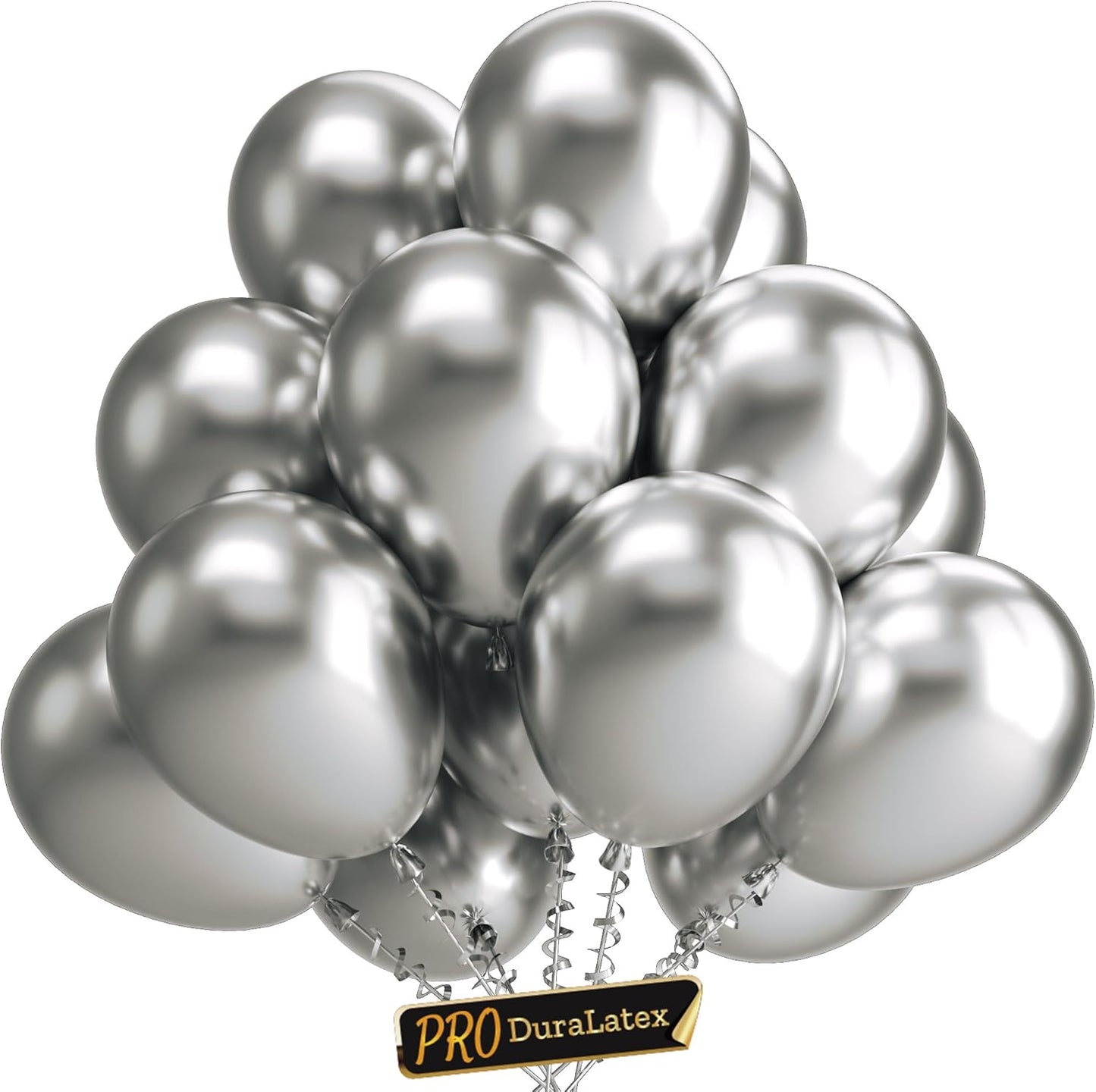 Bezente Pro Duralatex Metallic Silver Balloons - 100 Pack 12 inch Extra-Thick Silver Balloons for Long-Lasting Professional Party Decorations, Large Birthday Wedding Anniversary
