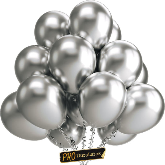 Bezente Pro Duralatex Metallic Silver Balloons - 100 Pack 12 inch Extra-Thick Silver Balloons for Long-Lasting Professional Party Decorations, Large Birthday Wedding Anniversary