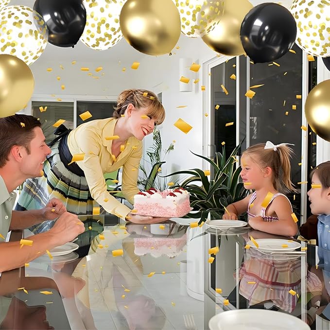 Zesliwy Black and Gold Confetti Balloons, 50 Pack Gold Metallic and Black Latex Balloons for Birthday Graduation Anniversary New Year Party Decorations