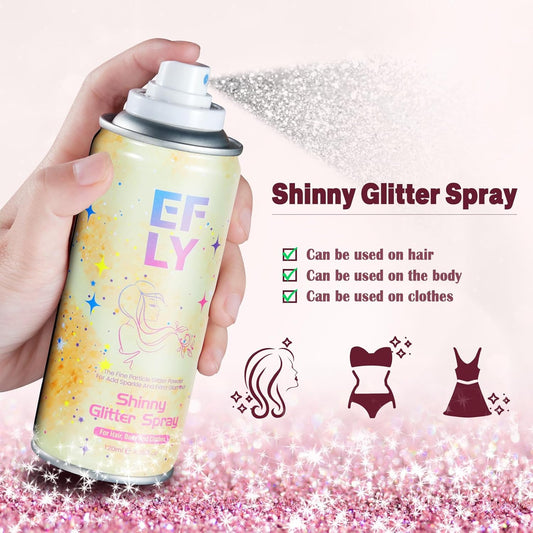 Body Glitter Spray for Hair and Body, Hair Glitter for Clothes, Face, Skin, Long Lasting Spray Glitter Suitable for Music Festival Rave and Makeup Prom 4.05 FL Oz (Silvery)