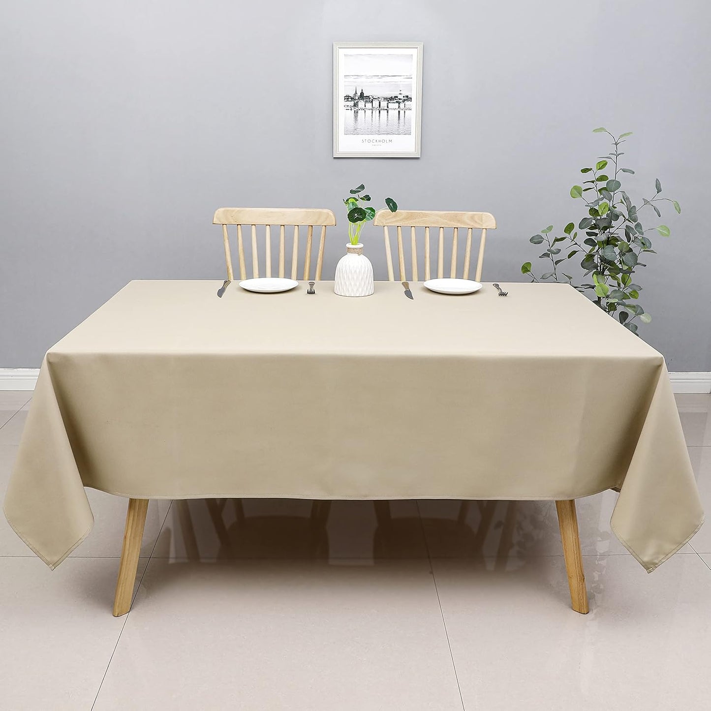 Wewoch Khaki Rectangle Tablecloth Water Resistant Washable Polyester Table Cloth for Dining,Kitchen, Parties Weddings and Outdoor Use 60 Inch by 84 Inch