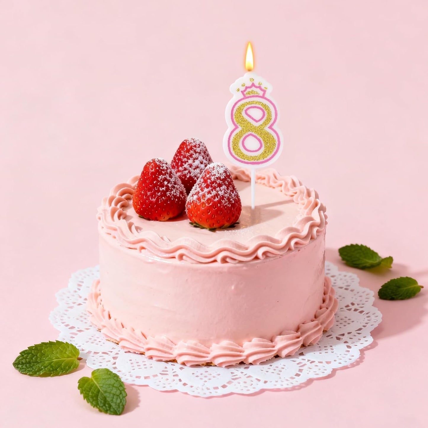 Birthday Number Candles, Number 8 Pink Giltter Candles for Cake, Candle Cake Topper with Sequins for Anniversary Celebrations Supplies (Number 8)