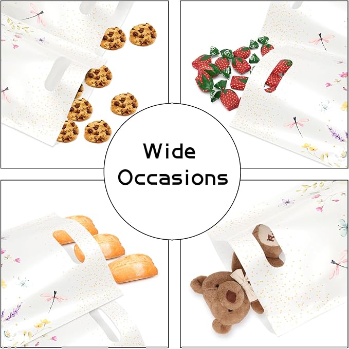 Infankey 50 PCS Wildflower Gift Bags Plastic Spring Floral Goodie Goody Treat Snack Candy Bags for Baby Shower Bridal Shower Birthday Wedding Party