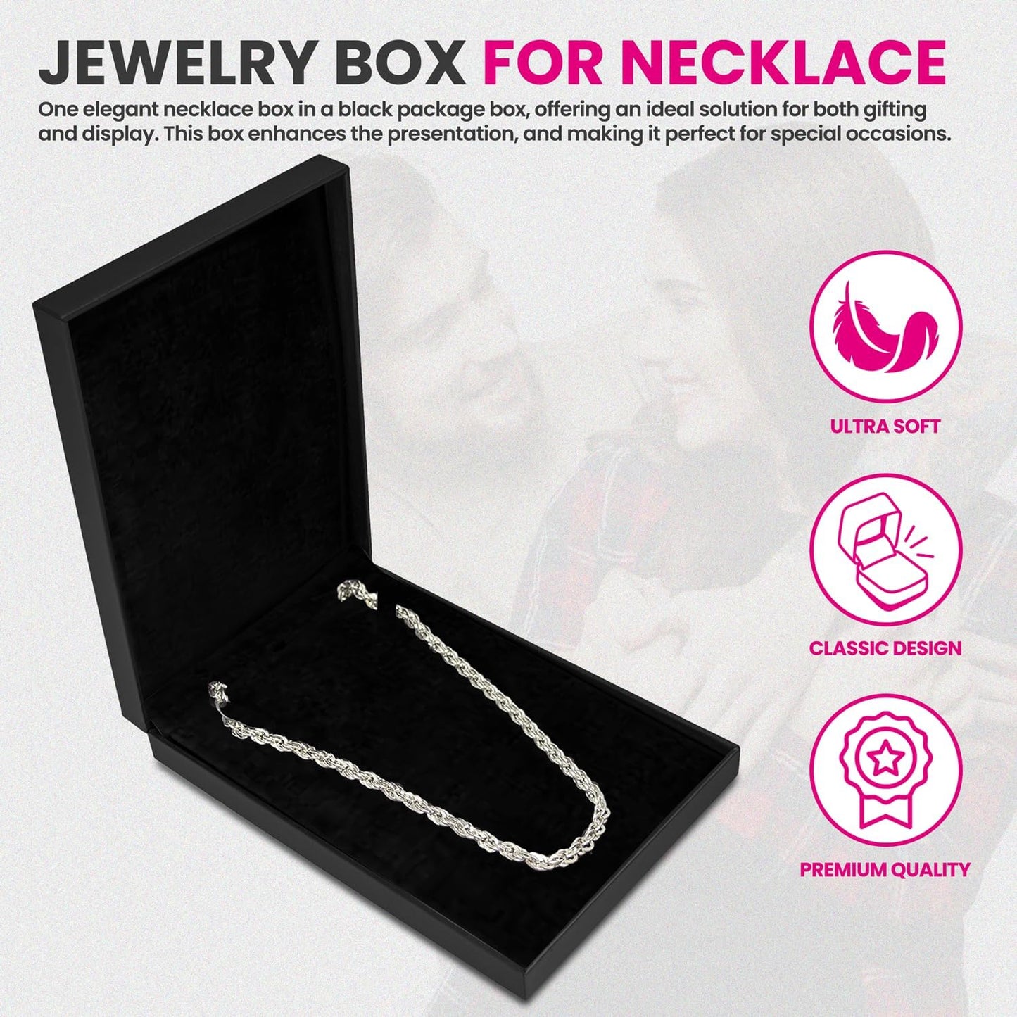 Novel Box Black Jewelry Box for Necklace 5.5x8x1.87 Inches - Necklaces Gift Box for Proposal Wedding Engagement - Faux Leatherette Jewelry Display Box - Gift Presentation Boxes for Necklaces