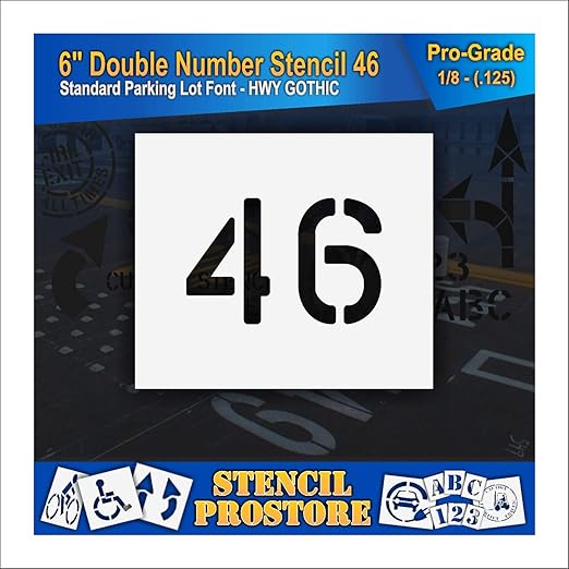 Pavement, Curb, and WheelStop Stencils - 6 inch Double Number Stencil - (46) - 6" x 9" x 1/8" (128 mil) - Pro-Grade