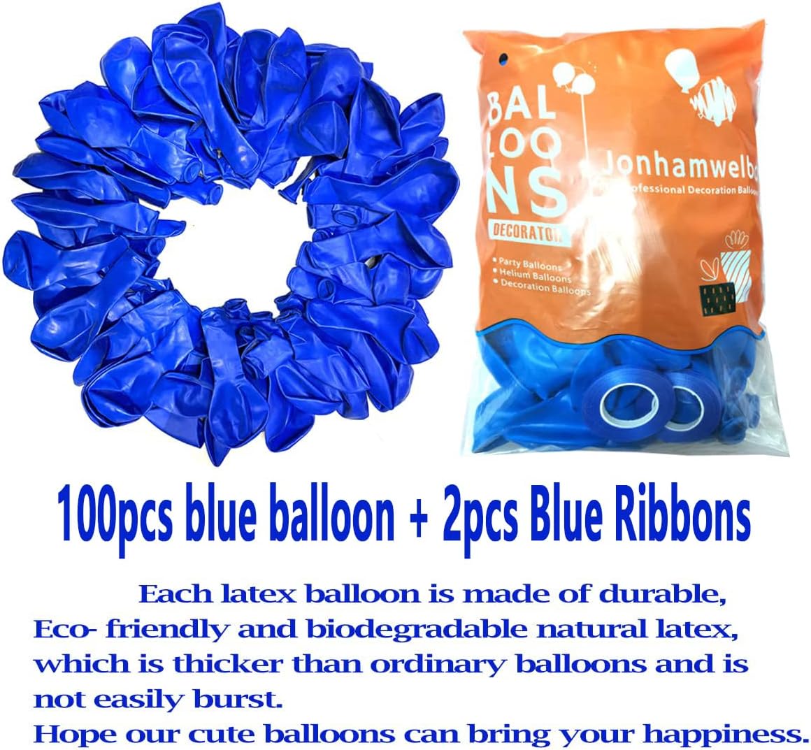 Jonhamwelbor Royal Blue Balloons 100 Pack 12 inches - Blue Helium Balloons - Matte Dark Blue Latex for Wedding Birthday Baby Shower Under Sea Party Graduation Decorations