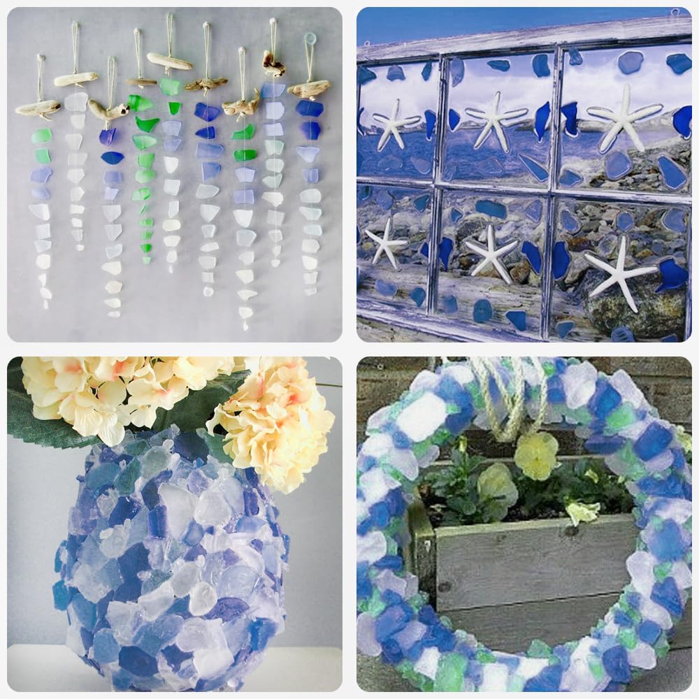 15 OZ Frosted Sea Glass Bulk Tumbled Seaglass Pieces for Crafts,Beach Theme Party Decor Nautical Wedding Decorations,Aquarium Vase Fillers,Mosaic Art,Coastal Home Accents,0.5-1.5 inch,White Blue Mix