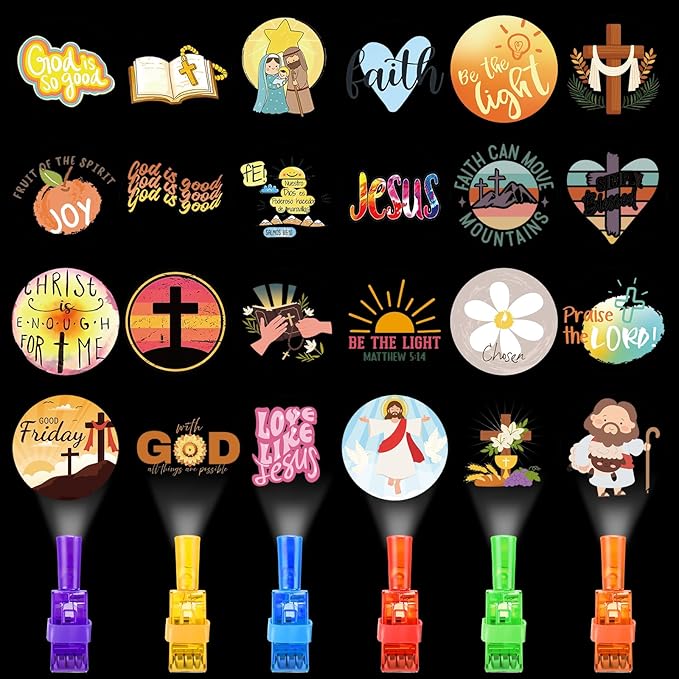 Tuanse 24 Pcs Jesus Christian Finger Lights Gifts Bulk for Kids Easter Religious Glow in The Dark Finger Lights Religious Birthday Party Favors Supplies Jesus Church Sunday School Gifts