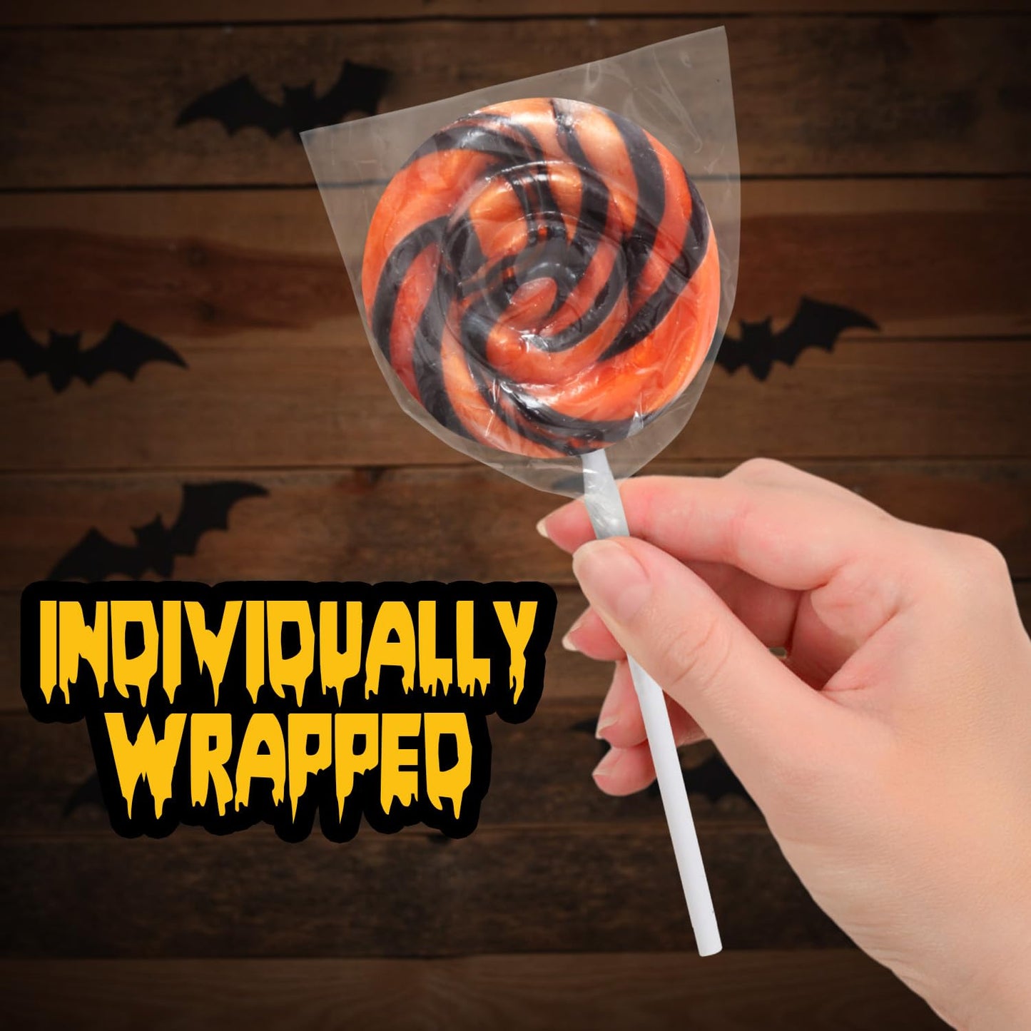 Halloween Lollipops, 24 Pieces of Halloween Candy Individually Wrapped, Perfect Suckers for Kids and Families, Swirly Trick or Treat Lollipop Design for Extra Fun