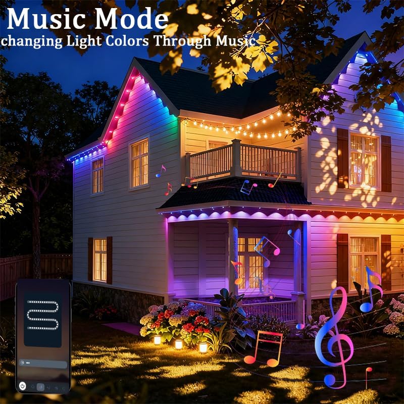 Permanent Outdoor Lights,Smart Outdoor Christmas Lights with IC+RGB 20 LED, IP67 Waterproof Eaves Lighting with 213 Modes for Halloween Christmas Birthday Holiday Party, APP/Remote Control