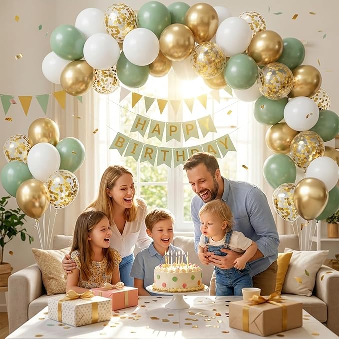 Sage Green Balloons Arch Kit,130pcs Gold Balloon Garland,Different Sizes 18 12 10 5 Inch Green and White Latex Balloons for Birthday Baby Shower Gender Reveal Wedding Party Decoration