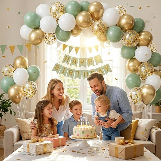 Sage Green Balloons Arch Kit,130pcs Gold Balloon Garland,Different Sizes 18 12 10 5 Inch Green and White Latex Balloons for Birthday Baby Shower Gender Reveal Wedding Party Decoration