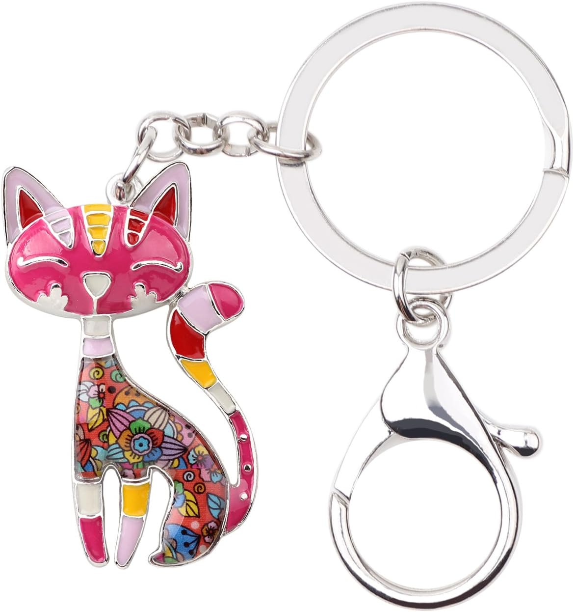 BONSNY Enamel Alloy Chain Cat Key Chains For Women Car Purse Handbag Charms keychains Gifts
