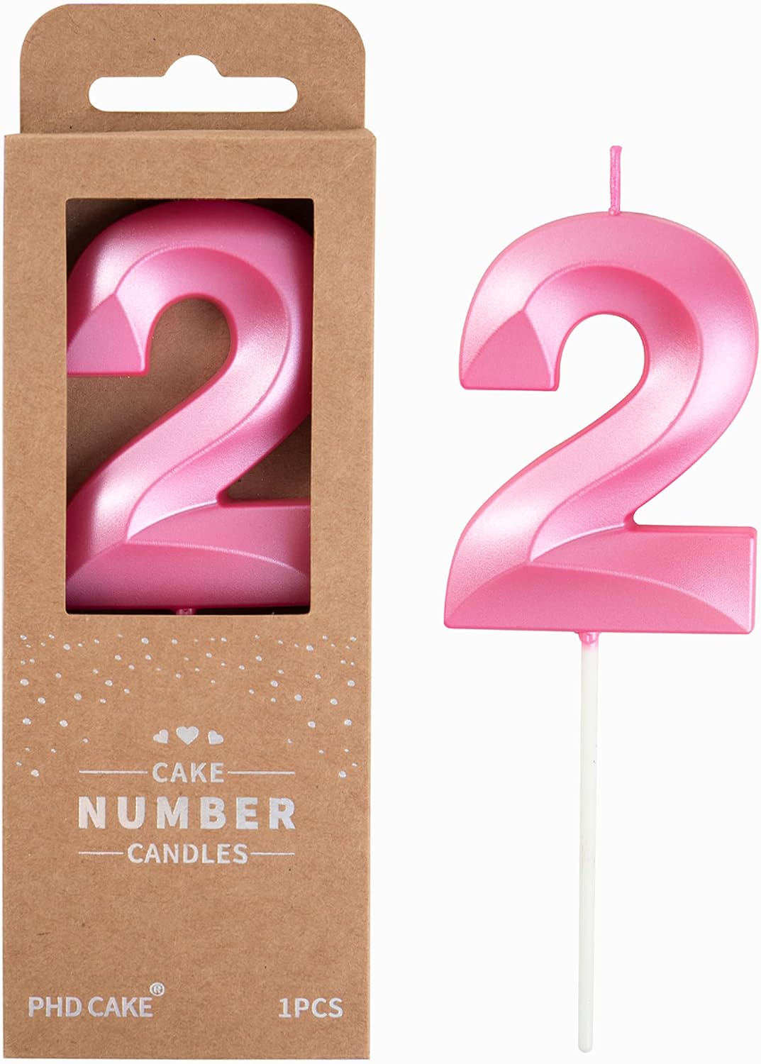 PHD CAKE 2.76 Inch Diamond Pink 2 Number Birthday Candles, Pink Number Candles, Cake Number Candles, Party Celebration