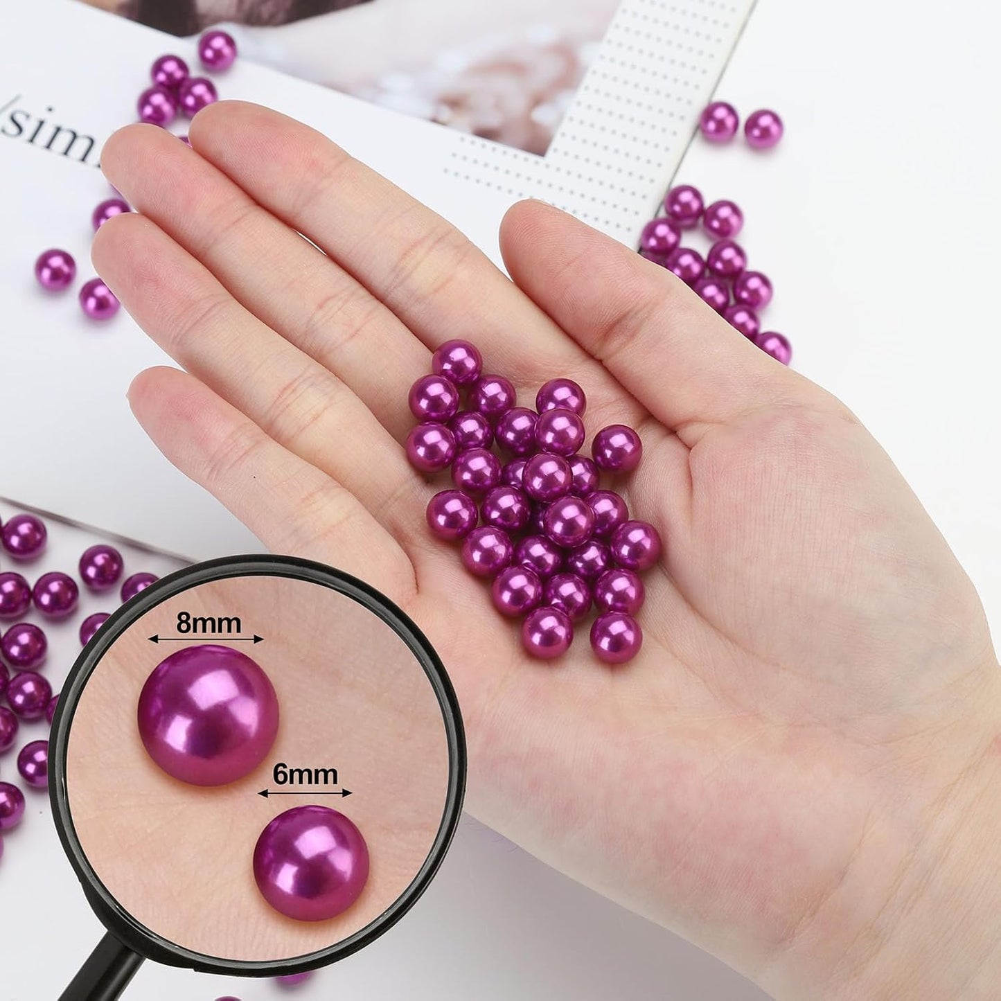 2200 Pcs Undrilled Holeless ABS Faux Pearl Beads for Vase fillers, No hole Round Pearls for Cosmetic Boxes, DIY Parts, Table Scatter, Wedding, Birthday Party Home Decorating (Dark Purple, 6mm)