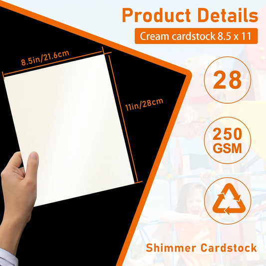 28 Sheets Cream Shimmer Cardstock 8.5 x 11 Ivory Paper, 92lb Premium Off White Paper Card Stock for DIY Cards Making, Wedding Invitations, School Crafting, Greeting Cards, Office Printing