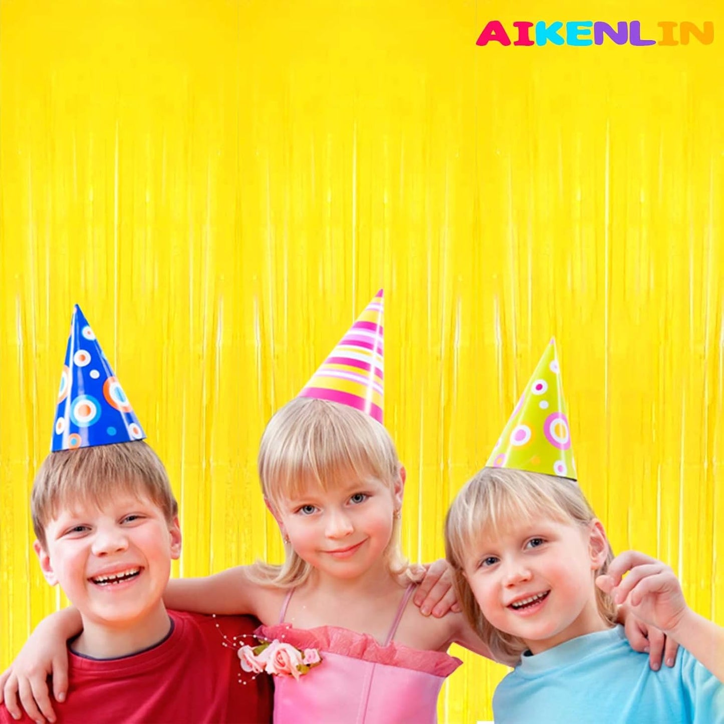 4 Pack 3.3Ft x 6.6Ft Yellow Foil Fringe Curtain Backdrop, Metallic Tinsel Foil Fringe Streamers Curtains Background for Photo Booth, Birthday, Wedding, Halloween, Christmas Party Decoration