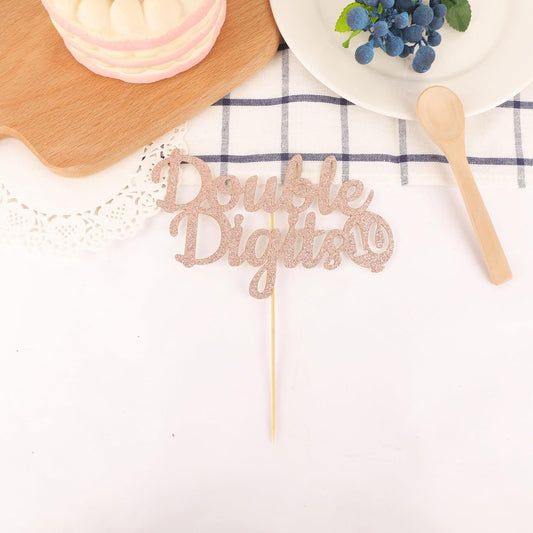 Double Digits 10 Cake Topper - Glitter Rose Gold 10th Birthday Cake Decorations, Happy 10th birthday Cake Decor (Rose Gold)