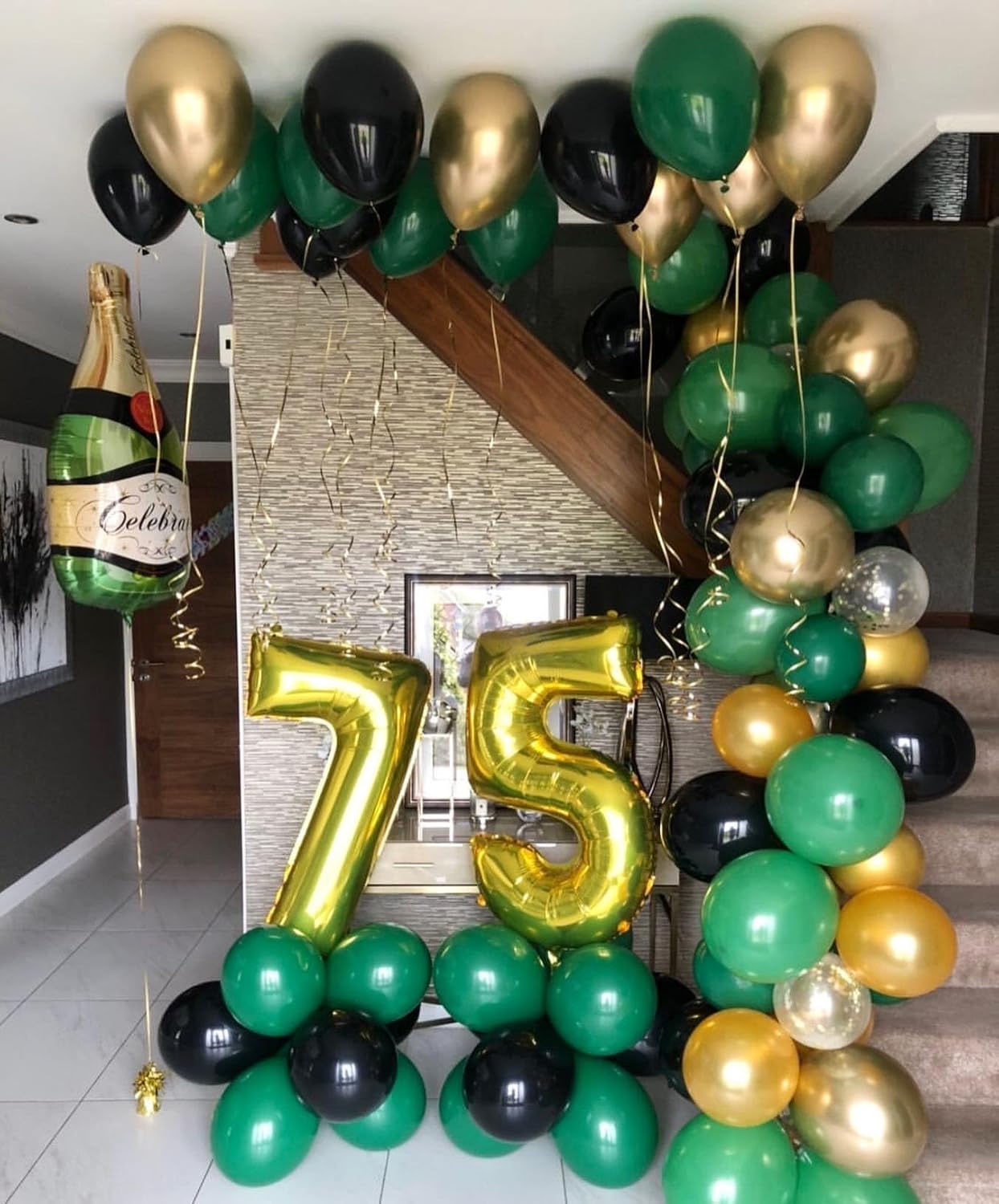 Green and Gold Black Balloon Arch Kit, 201Pcs Explosion Star Emerald Forest Dark Green Metallic Gold Black Balloons Garland for Birthday Baby Shower Jungle Graduation Prom Party Decorations
