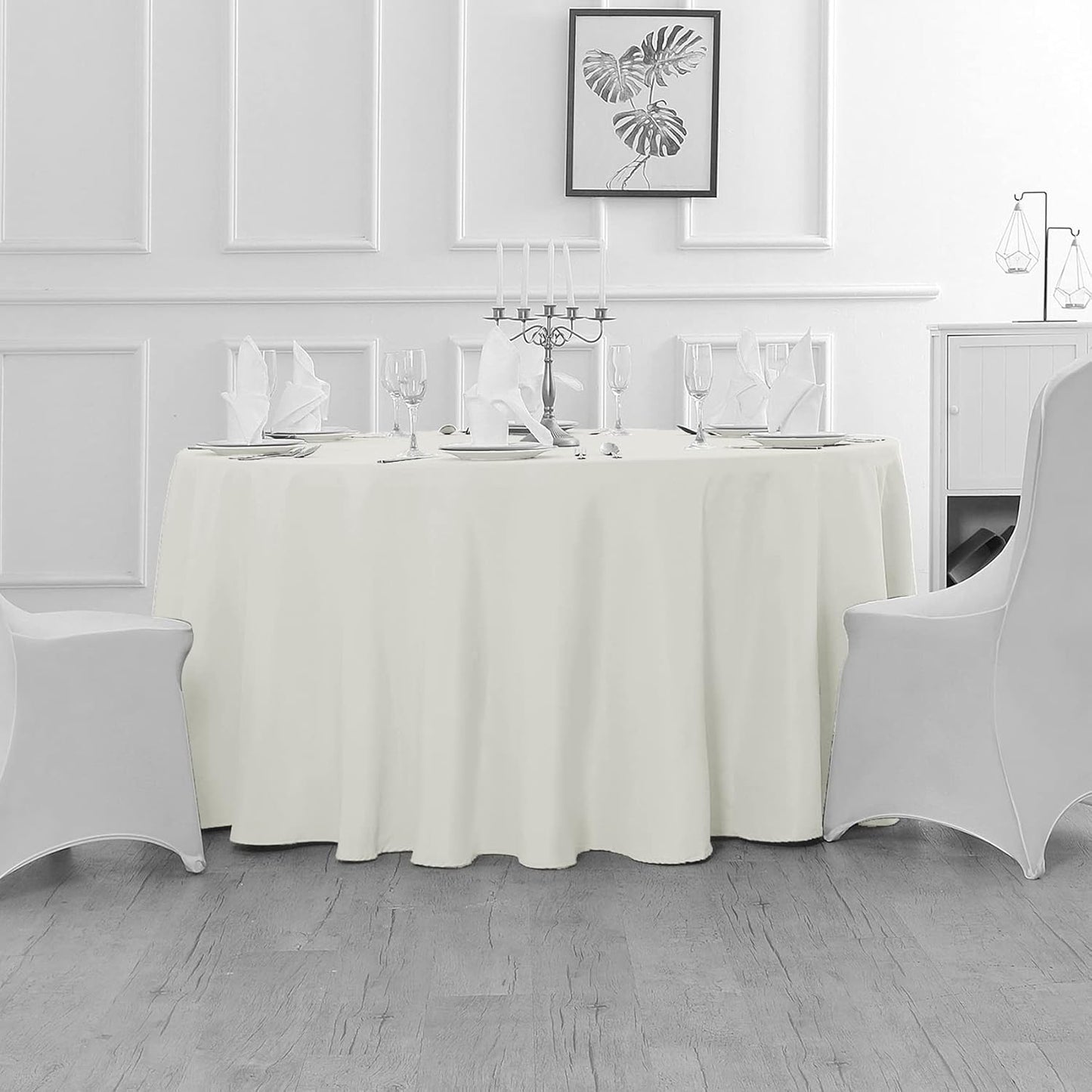 Fokitut 6 Pack Waterproof Round Tablecloth, 132 Inch, Stain Resistant and Wrinkle Polyester Table Cloth, Fabric Table Cover for Kitchen Dining, Wedding, Party, Holiday Dinner-Ivory