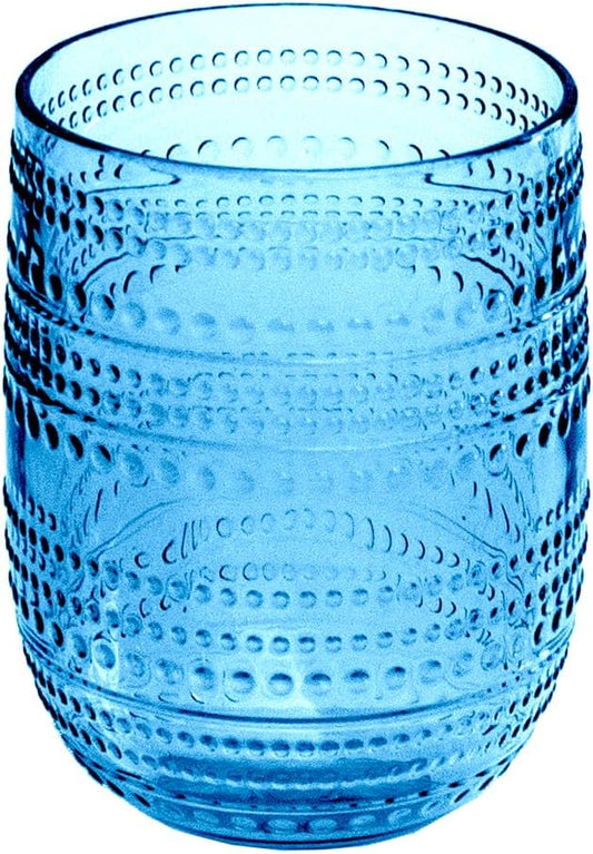 Beaded Stemless Wine/Tumbler Drinkware, Indoor/Outdoor,Cobalt Blue, 15 oz., Set of 6