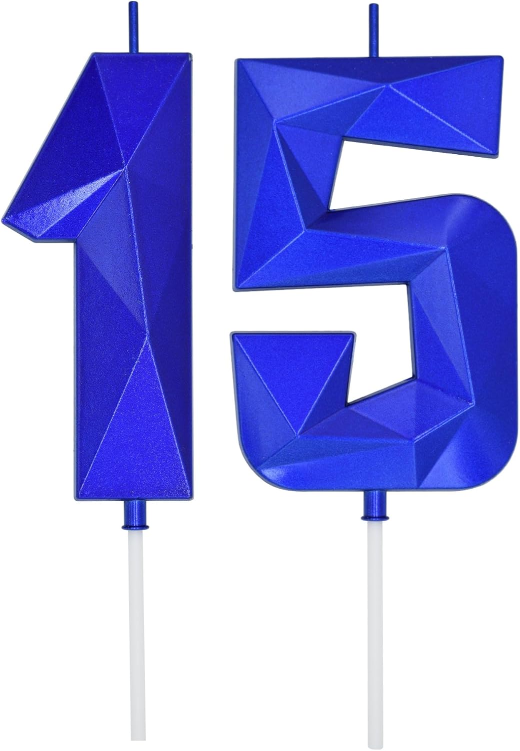 DERVENTA Birthday Candles Big Numbers 3D Blue 3.7 inch Party Cake Topper 1 Piece (Number 15 Blue)
