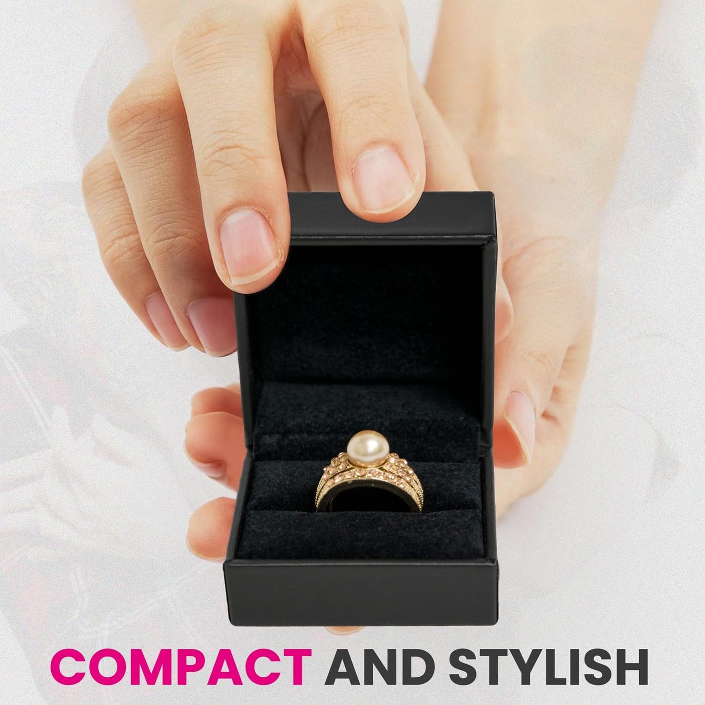 Novel Box Black Jewelry Box for Rings 2.37x2.37x1.87 Inches - Slot Ring Gift Box for Proposal Wedding Engagement - Faux Leatherette Jewelry Display Box - Gift Presentation Boxes for Rings