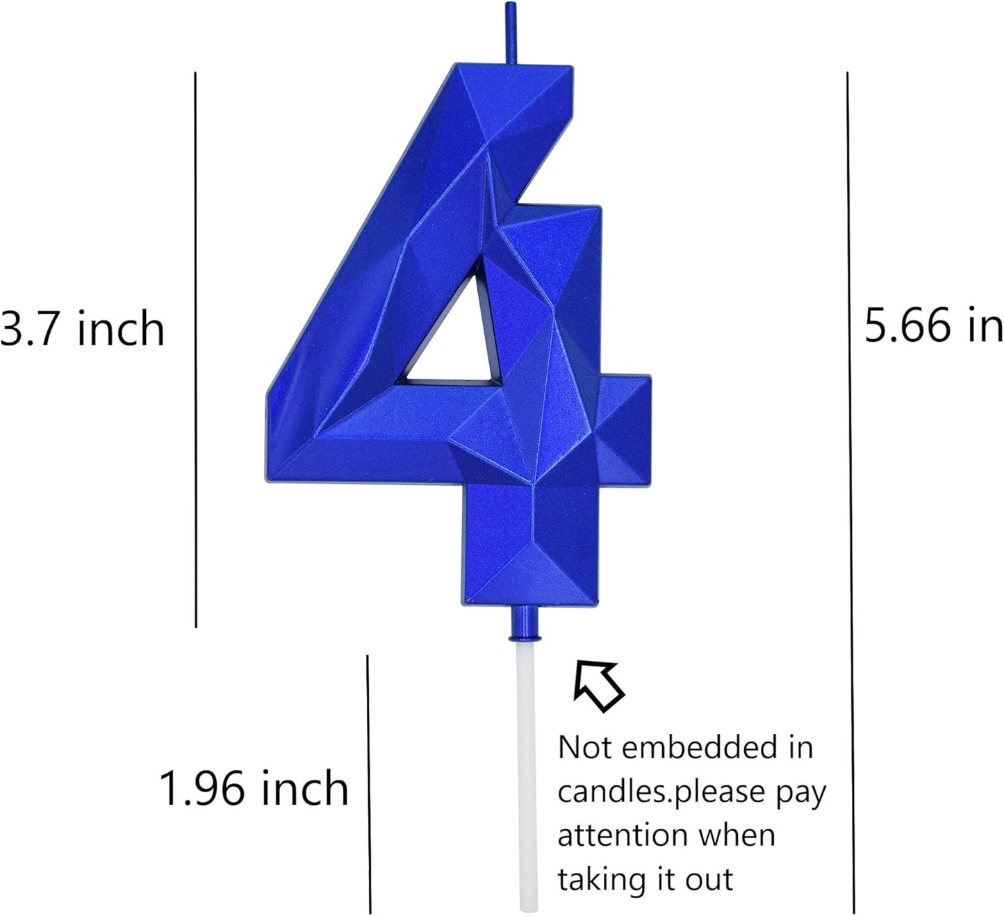 DERVENTA Large Birthday Candle Number 3D Blue 3.7 inch Party Celebration Anniversary Decoration Cake Topper 1 Piece (Number 4 Blue)